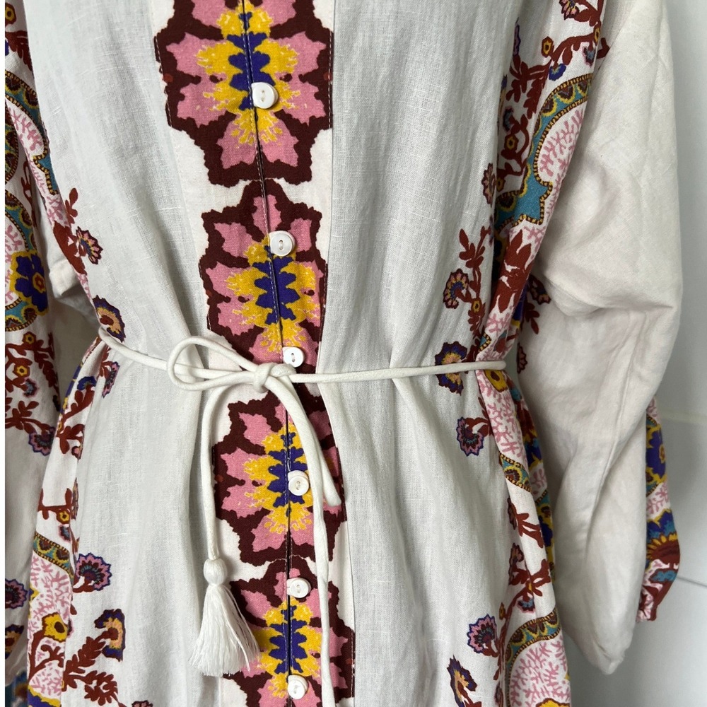 Cleobella Maxi Dress Womens Small White Floral Paisley Cotton Linen Boho Belted - Picture 5 of 16
